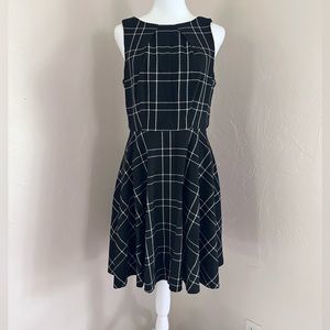 Elle Black Check Plaid Sleeveless Fit and Flare Dress